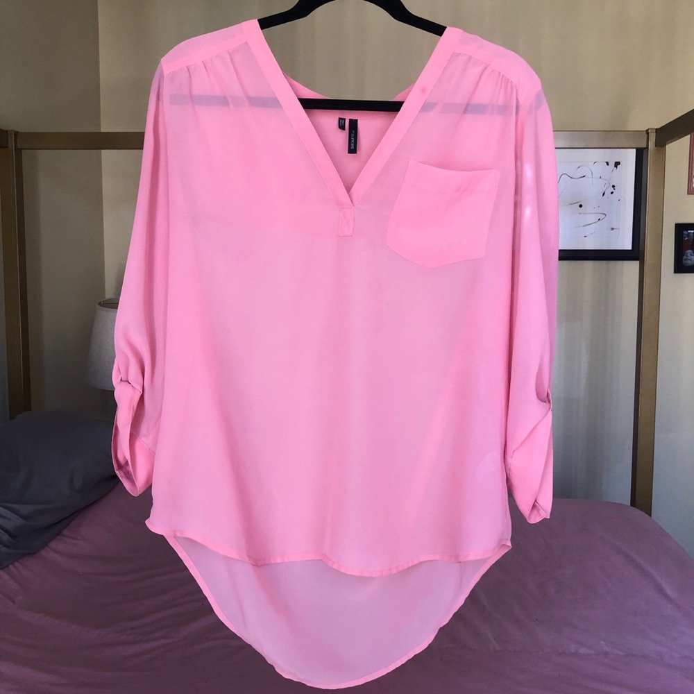 Sheer light pink v-neck blouse